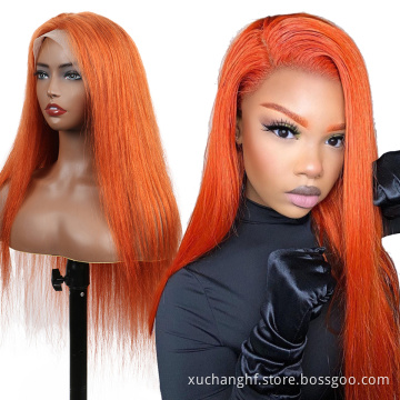 Overtone Ginger Red Blonde Orange Color Natural Brazilian Human Hair Lace Front Wigs T Part Pre Plucked Virgin Ginger Wigs